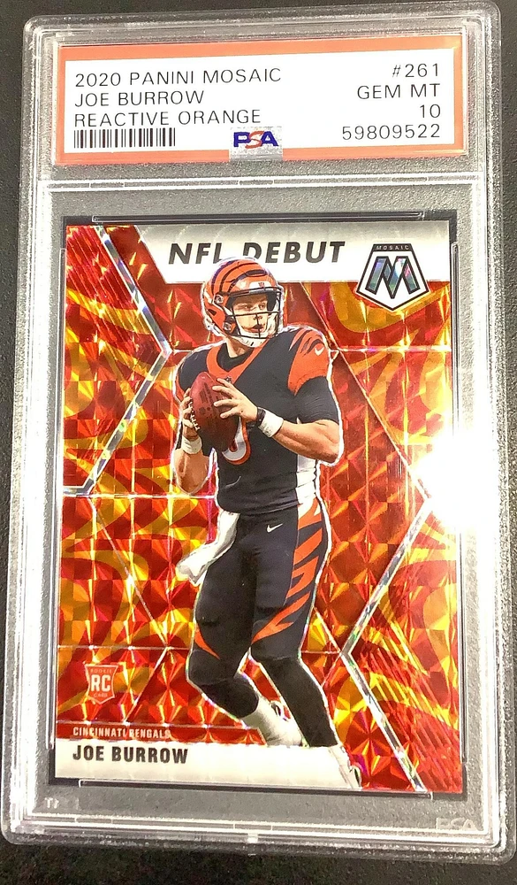 2020 Panini Mosaic 261 Joe Burrow Reactive Orange PSA 10