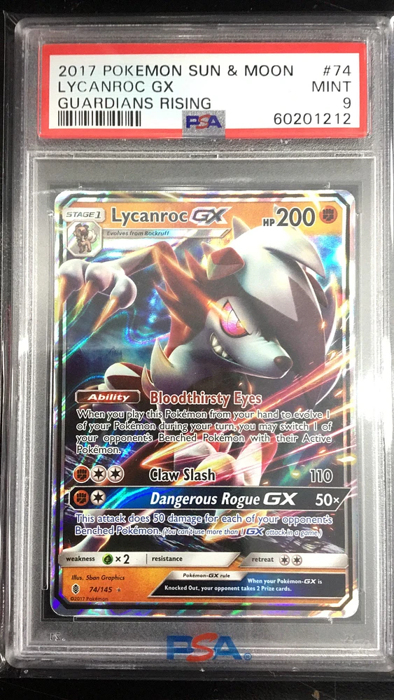 2017 Pokemon Sun & Moon Guardians Rising 74 Lycanroc Gx PSA