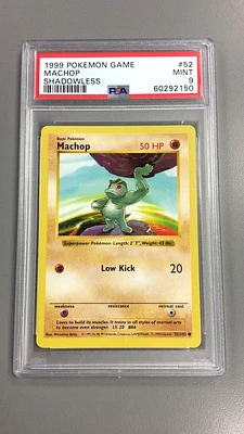 1999 Pokemon Game 52 Machop Shadowless PSA 9