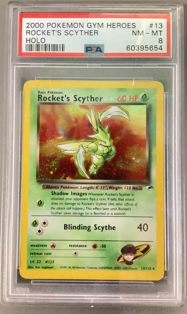 2000 Pokemon Gym Heroes 13 Rocket's Scyther Holo PSA