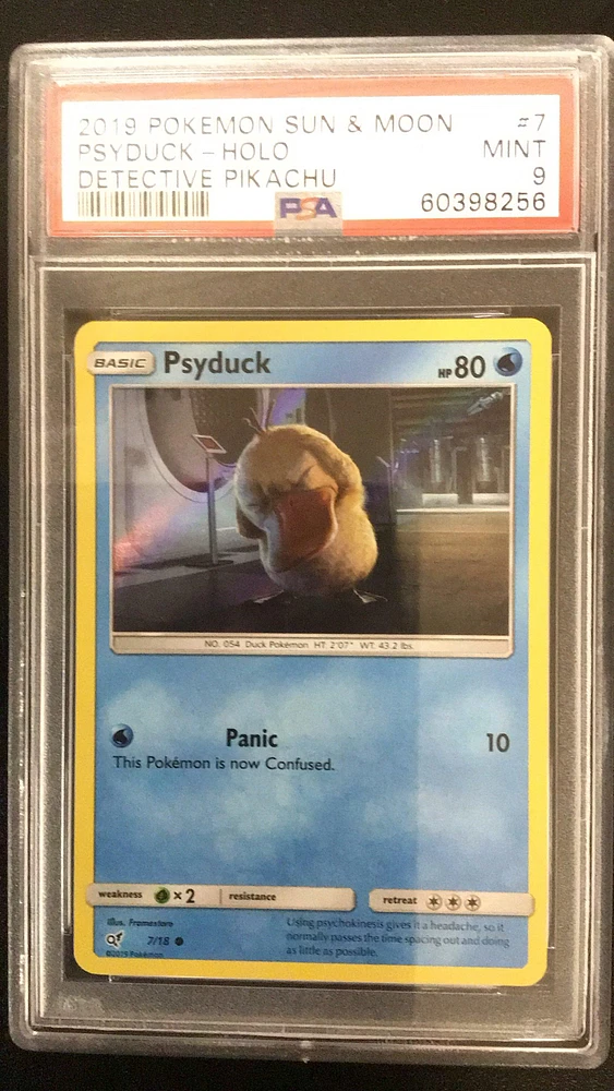 2019 Pokemon Sun & Moon Detective Pikachu 7 Psyduck-holo PSA 9