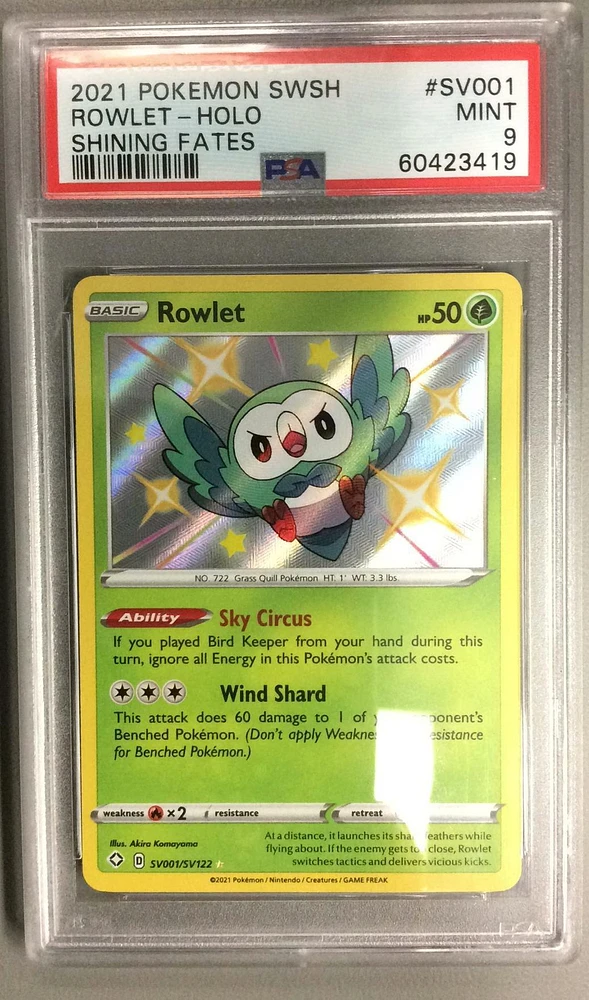 2021 Pokemon Sword & Shield Shining Fates Sv001 Rowlet-holo PSA 9