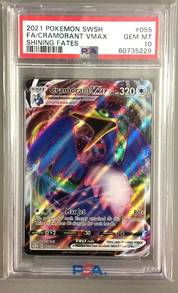 2021 Pokemon Sword & Shield Shining Fates 055 Full Art/cramorant Vmax PSA 10