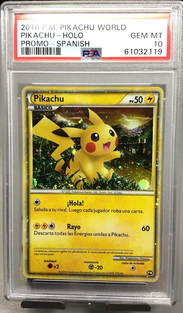 2010 Pokemon Pikachu World Promo Pikachu-holo Spanish PSA 10