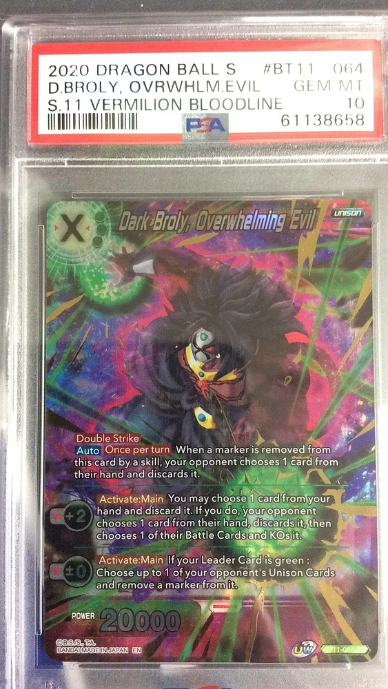 2020 Dragon Ball Super Card Game Series 11 Vermilion Bloodline Bt11-064 Dark Broly, Overwhelming Evil PSA 10