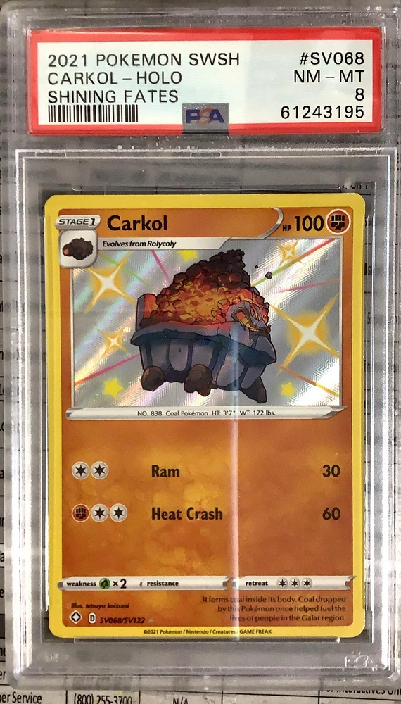 2021 Pokemon Sword & Shield Shining Fates Sv068 Carkol-holo PSA 8