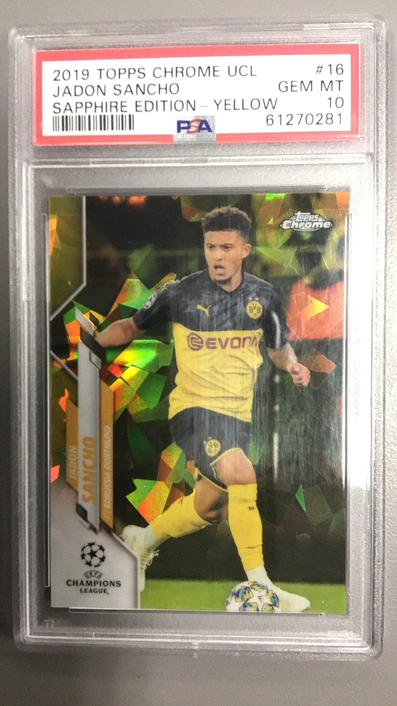 2019 Topps Chrome Uefa Champions League Sapphire Edition 16 Jadon Sancho Yellow PSA 10