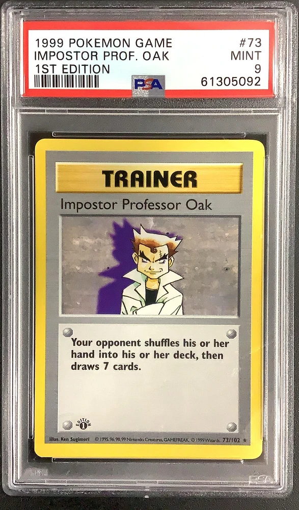 1999 Pokemon Game 73 Impostor Professor Oak 1st Edition PSA 9