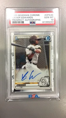 2020 Bowman Chrome Prospect Autographs Cpaxe Xavier Edwards PSA 10