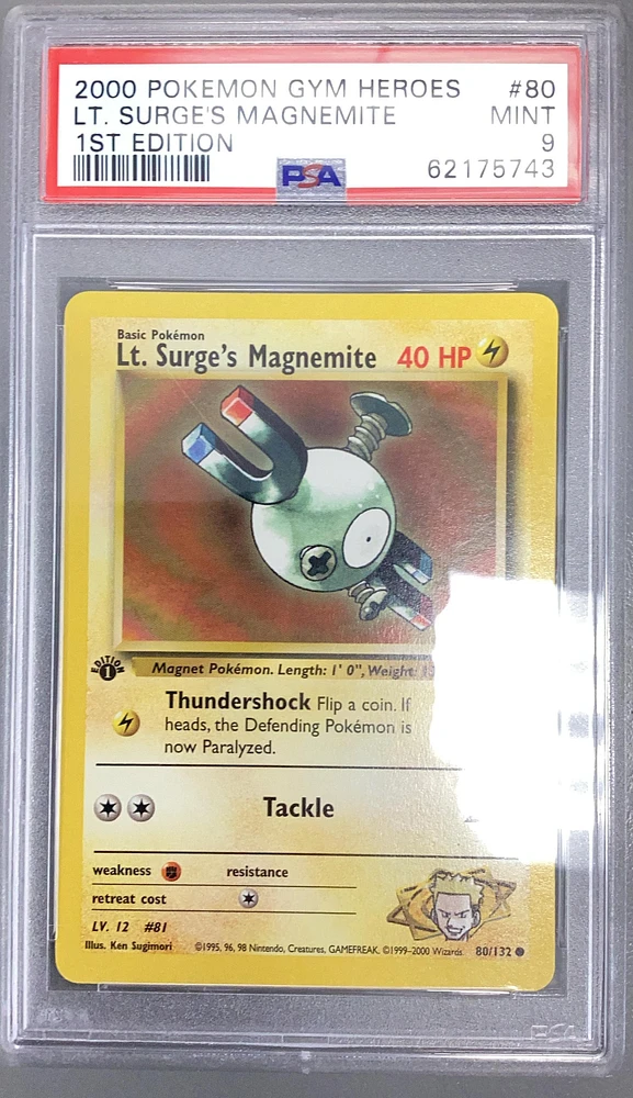 2000 Pokemon Gym Heroes 80 Lt. Surge's Magnemite 1st Edition PSA 9