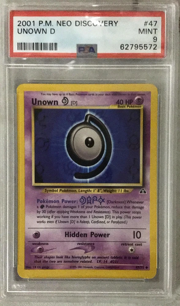 2001 Pokemon Neo Discovery 47 Unown D PSA 9