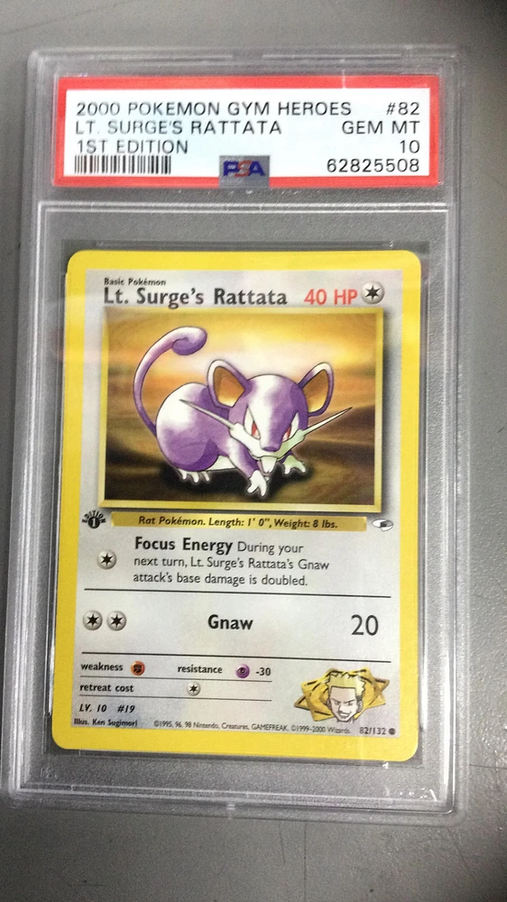 2000 Pokemon Gym Heroes 82 Lt. Surge's Rattata 1st Edition PSA 10