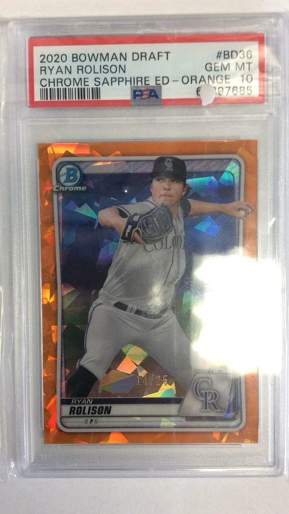 2020 Bowman Draft Chrome Sapphire Edition Bd36 Ryan Rolison PSA 10