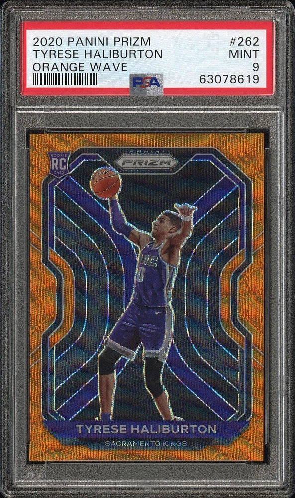 2020 Panini Prizm 262 Tyrese Haliburton Orange Wave PSA 9