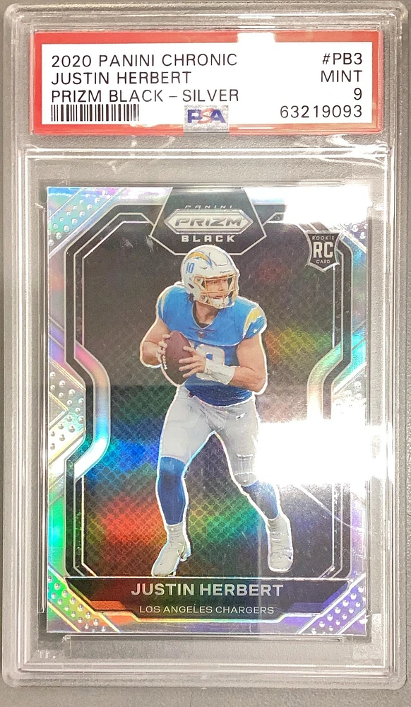 2020 Panini Chronicles Prizm Black Pb3 Justin Herbert Silver PSA