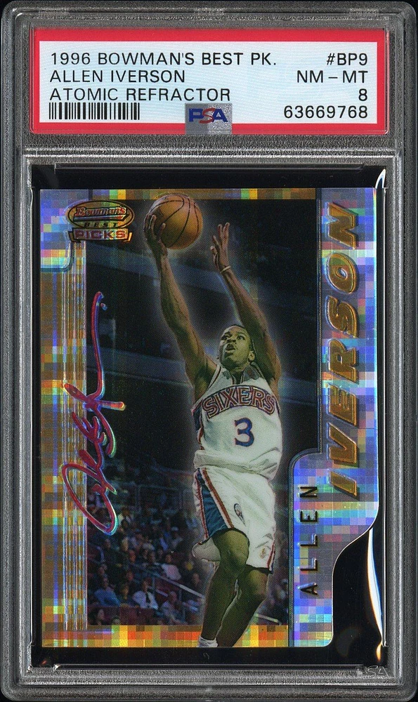 1996 Bowman's Best Best Picks Bp9 Allen Iverson Atomic Refractor PSA 8