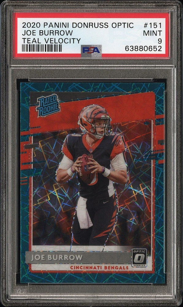 2020 Panini Donruss Optic 151 Joe Burrow Teal Velocity PSA 9