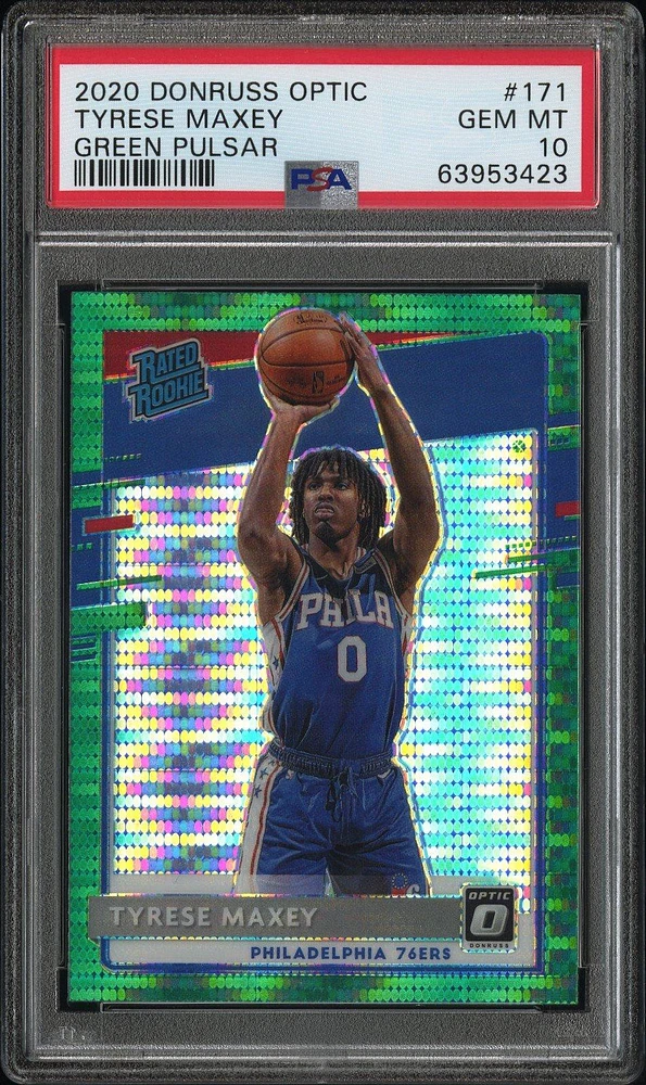 2020 Panini Donruss Optic 171 Tyrese Maxey Green Pulsar PSA 10