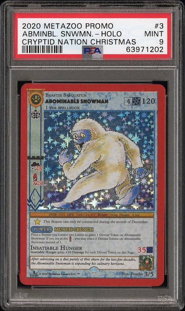 2020 Metazoo Promo 3 Abominable Snowman-holo Cryptid Nation Christmas PSA 9