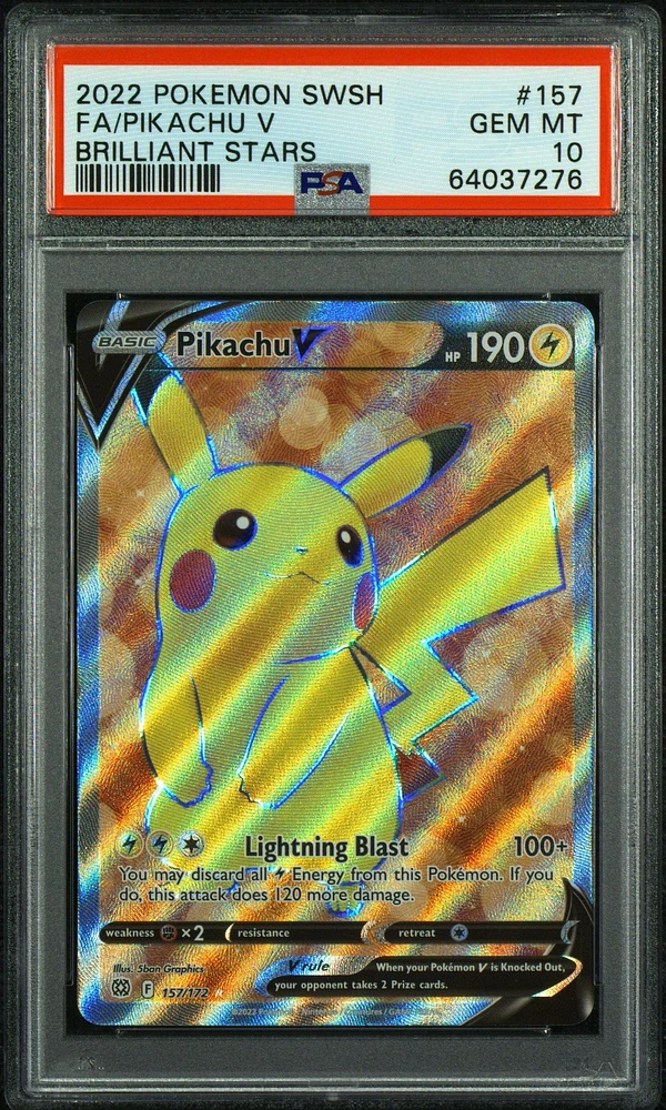 2022 Pokemon Sword & Shield Brilliant Stars 157 Full Art/pikachu V PSA