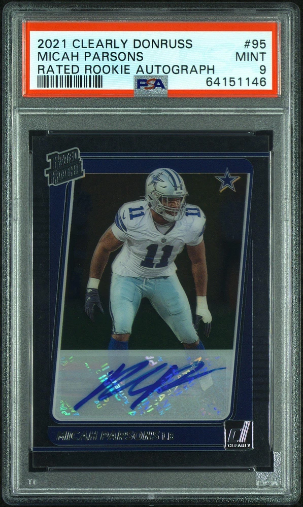 2021 Panini Clearly Donruss 95 Micah Parsons Rated Rookie Autograph PSA 9