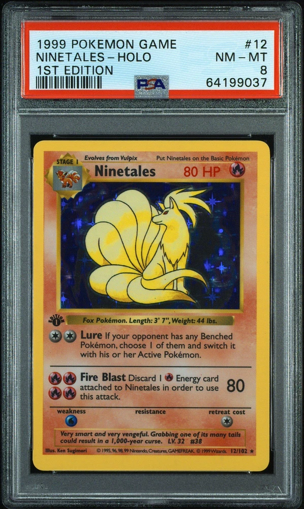 1999 Pokemon Game 12 Ninetales-holo 1st Edition PSA 8