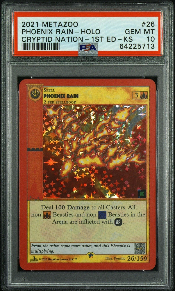 2021 Metazoo Cryptid Nation 26 Phoenix Rain-holo 1st Edition-kickstarter PSA 10