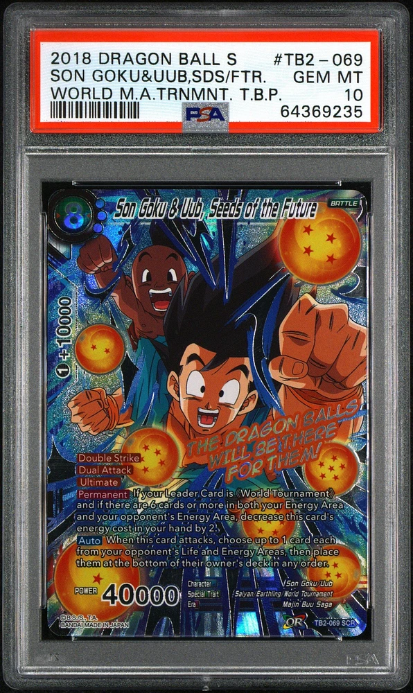 2018 Dragon Ball Super Card Game World Martial Arts Tournament Themed Booster Pack Tb2-069 Son Goku & Uub, Seeds Of The Future Secret Rare PSA 10