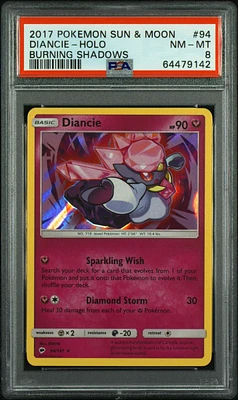 2017 Pokemon Sun & Moon Burning Shadows 94 Diancie-holo PSA 8