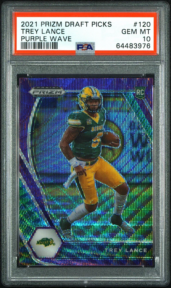 2021 Panini Prizm Draft Picks 120 Trey Lance Purple Wave PSA 10