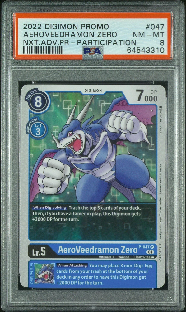 2022 Digimon Promo 047 Aeroveedramon Zero Next Adventure Prerelease-participation PSA 8