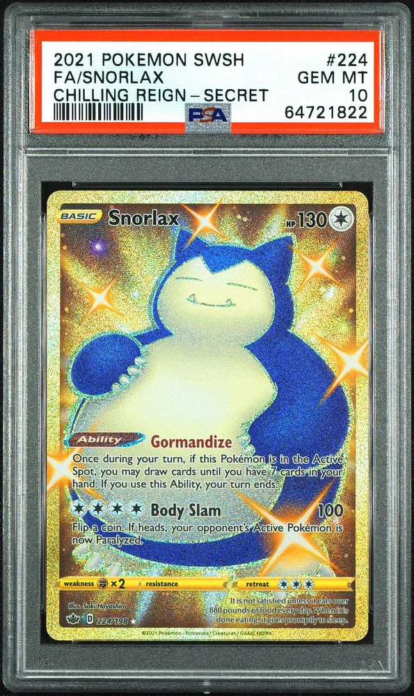 2021 Pokemon Sword & Shield Chilling Reign 224 Fa/snorlax PSA