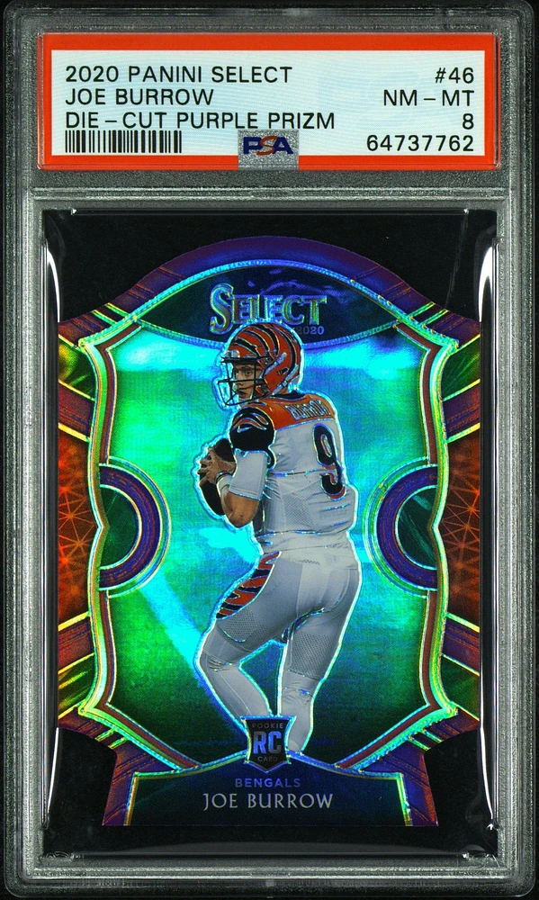 2020 Panini Select 46 Joe Burrow Die-cut Purple Prizm PSA