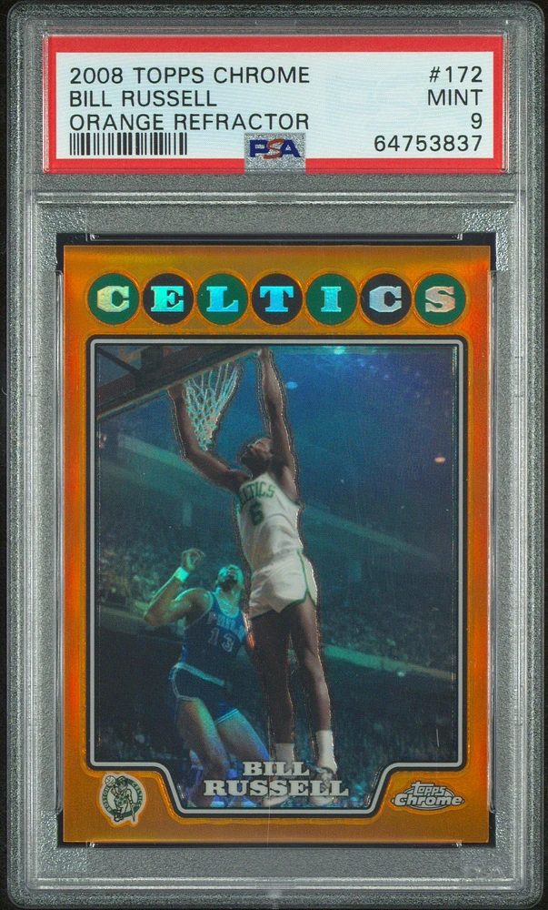 2008 Topps Chrome 172 Bill Russell Orange Refractor PSA 9