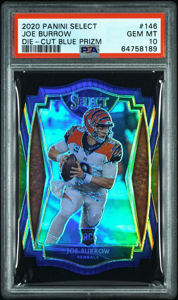 2020 Panini Select 146 Joe Burrow Die-cut Blue Prizm PSA 10