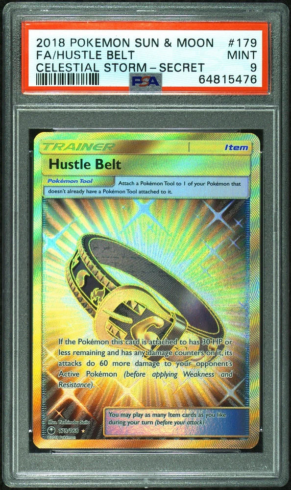 2018 Pokemon Sun & Moon Celestial Storm 179 Full Art/hustle Belt Secret PSA 9
