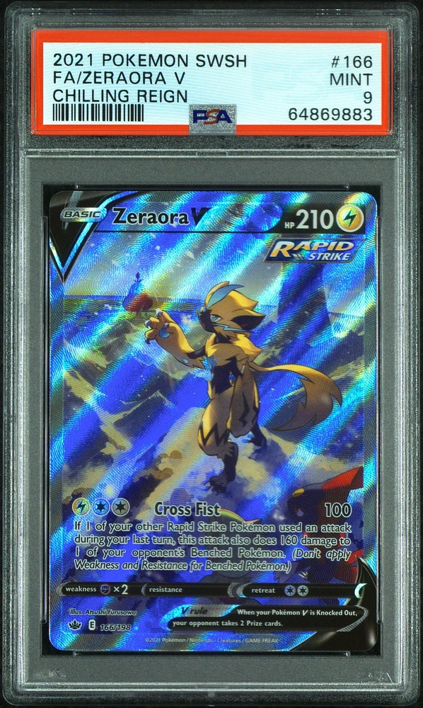 2021 Pokemon Sword & Shield Chilling Reign 166 Fa/zeraora V PSA 9