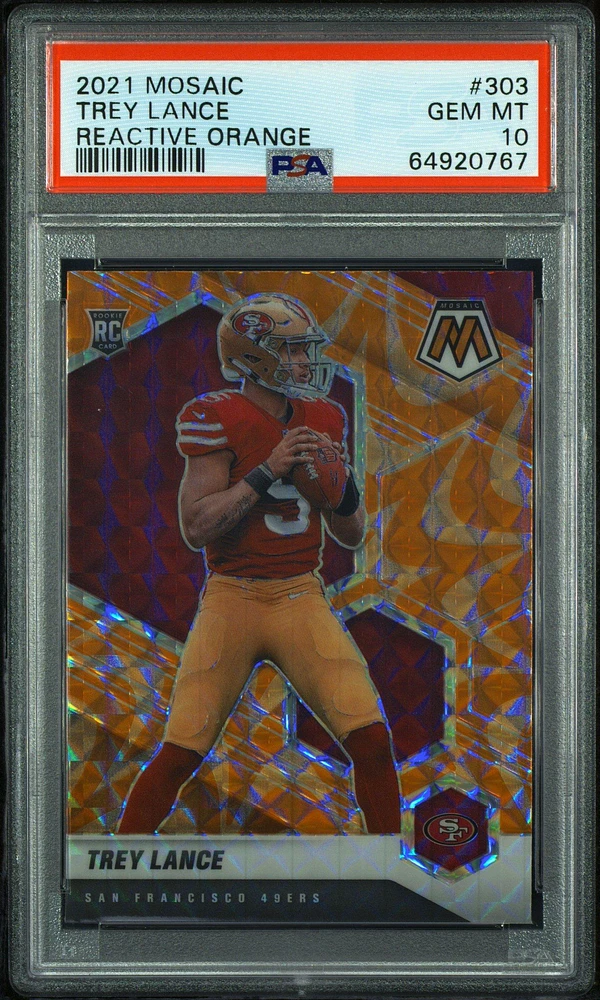 2021 Panini Mosaic 303 Trey Lance Reactive Orange PSA 10