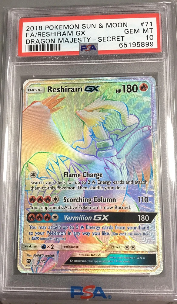 2018 Pokemon Sun & Moon Dragon Majesty 71 Full Art/reshiram Gx Secret PSA