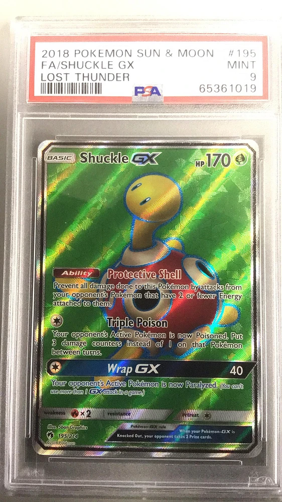2018 Pokemon Sun & Moon Lost Thunder 195 Full Art/shuckle Gx PSA 9