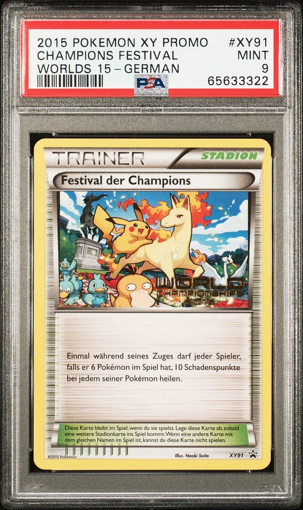 2015 Pokemon Xy Black Star Promos Xy91 Champions Festival Worlds 15-german PSA 9
