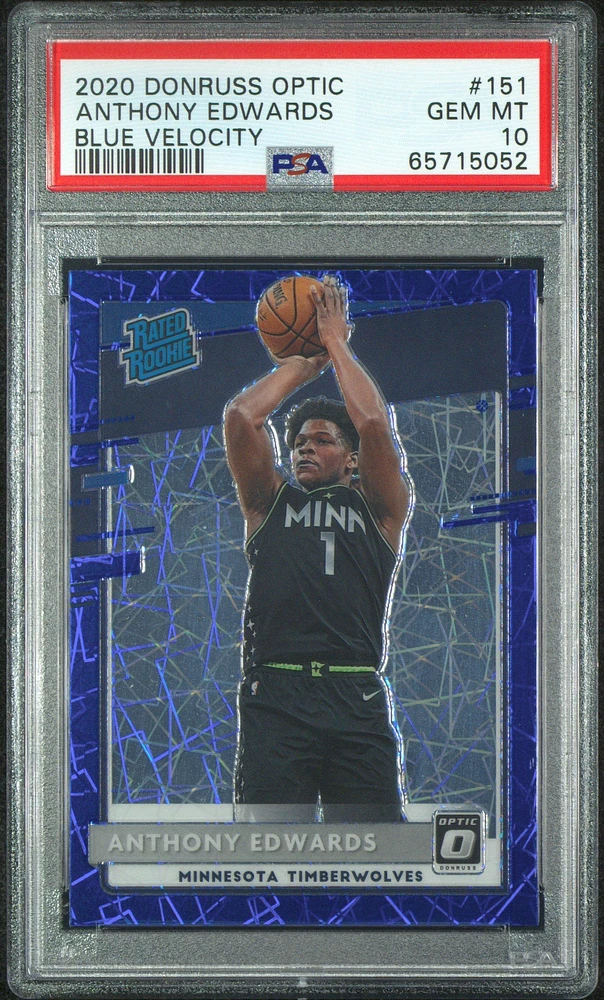 2020 Panini Donruss Optic 151 Anthony Edwards Blue Velocity PSA 10