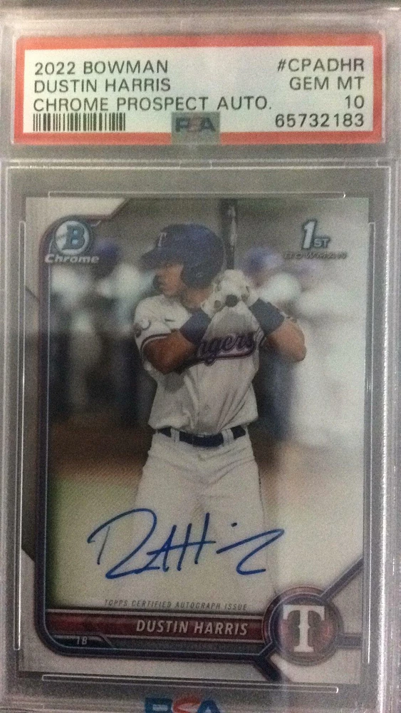 2022 Bowman Chrome Prospect Autographs Cpadhr Dustin Harris PSA 10