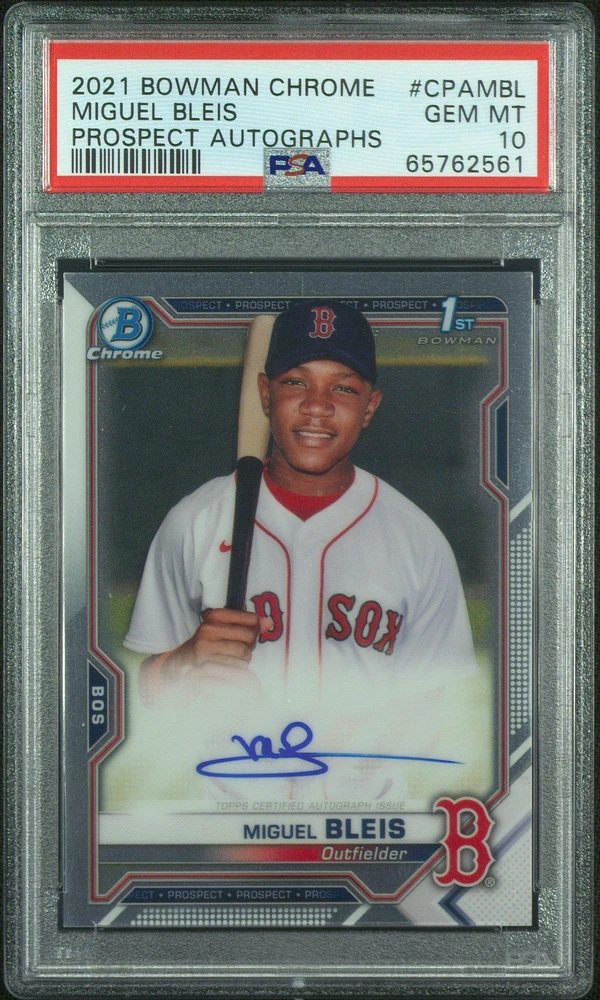 2021 Bowman Chrome Prospect Autographs Cpambl Miguel Bleis PSA 10