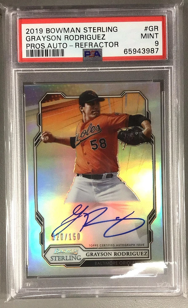 2019 Bowman Sterling Prospect Autographs Gr Grayson Rodriguez Refractor PSA 9