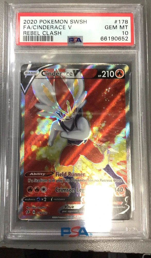 2020 Pokemon Sword & Shield Rebel Clash 178 Full Art/cinderace V PSA 10