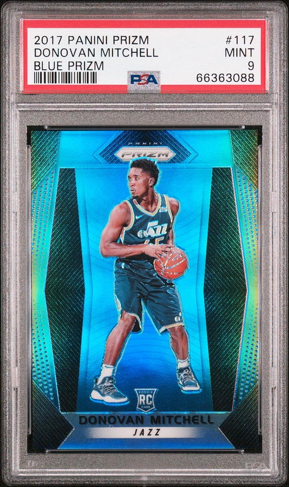 2017 Panini Prizm 117 Donovan Mitchell Blue Prizm PSA 9