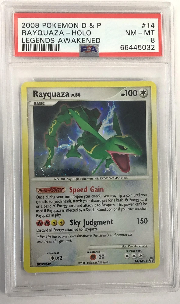 2008 Pokemon Diamond & Pearl Legends Awakened 14 Rayquaza-holo PSA 8