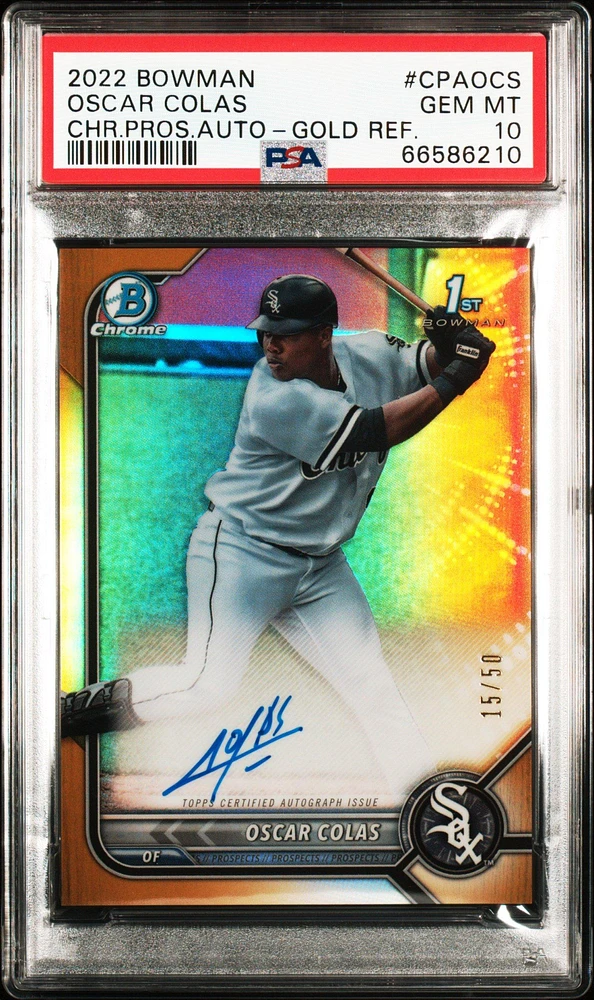 2022 Bowman Chrome Prospect Autographs Cpaocs Oscar Colas Gold Refractor PSA 10