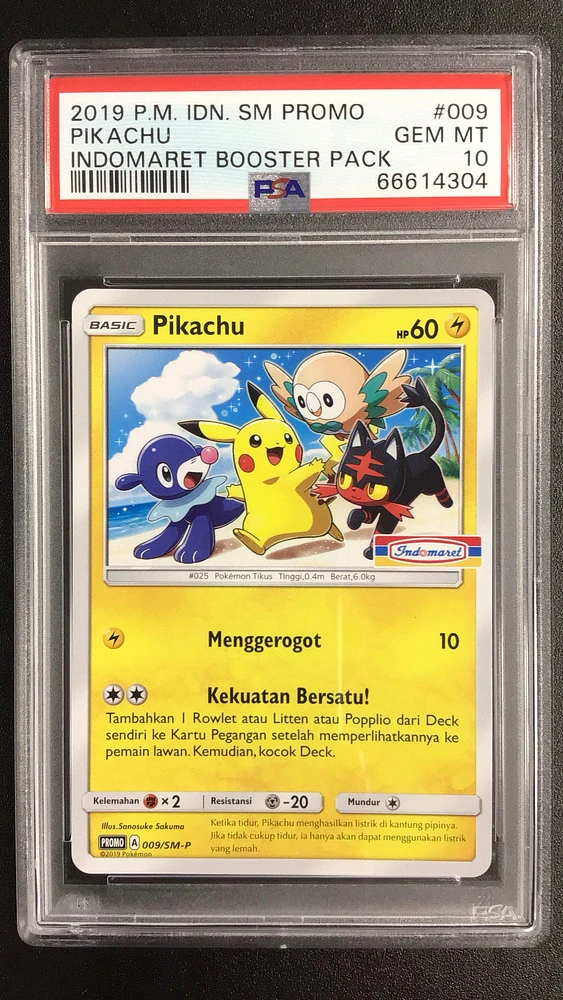 2019 Pokemon Indonesian Sm Promo 009 Pikachu Indomaret Booster Pack PSA 10